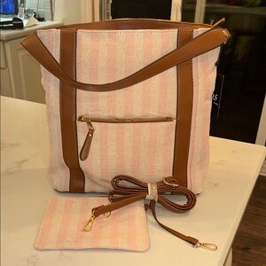 Elegant Pink and Brown Striped Tote Bag